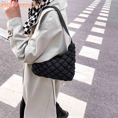Solid Zipper Shoulder Bag Grid Pattern Mini Shopping Underarm Bag