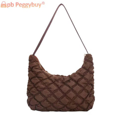 Solid Zipper Shoulder Bag Grid Pattern Mini Shopping Underarm Bag
