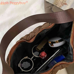 Solid Zipper Shoulder Bag Grid Pattern Mini Shopping Underarm Bag