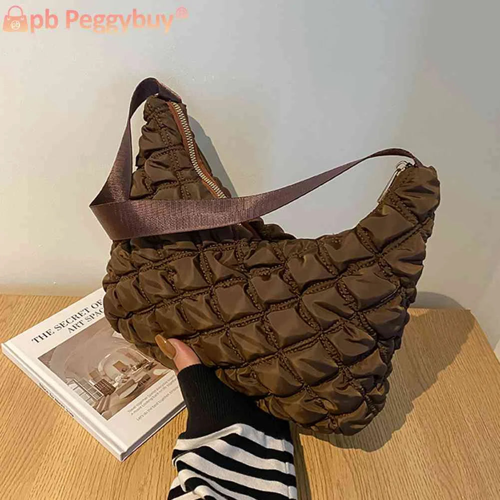 Solid Zipper Shoulder Bag Grid Pattern Mini Shopping Underarm Bag