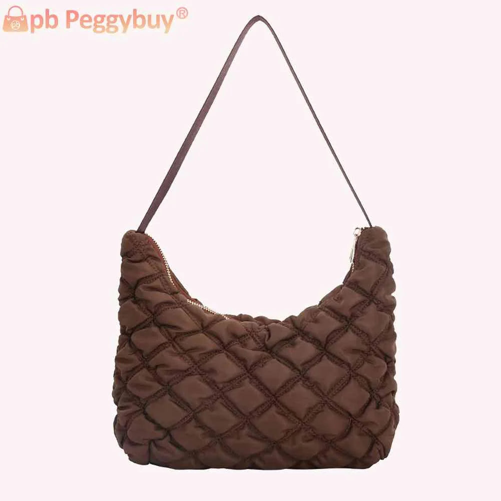 Solid Zipper Shoulder Bag Grid Pattern Mini Shopping Underarm Bag