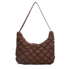 Solid Zipper Shoulder Bag Grid Pattern Mini Shopping Underarm Bag