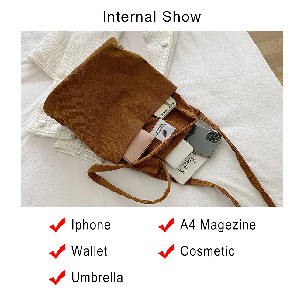 Women Corduroy Shoulder Bag Tote Crossbody Handbag