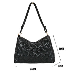 Women Space Padded Nylon Quilted Shoulder Bag Solid Zipper Top-handle Bags