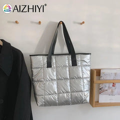 Women Space Padded Quilted Top-handle Bag Large Capacity Handbag