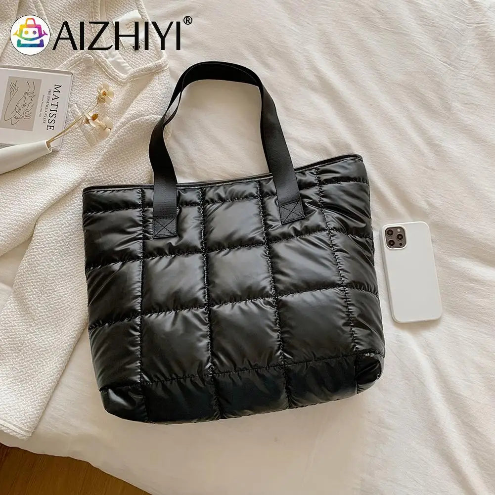 Women Space Padded Quilted Top-handle Bag Large Capacity Handbag
