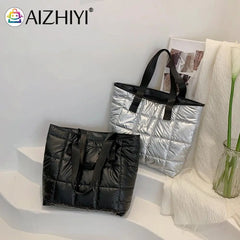 Women Space Padded Quilted Top-handle Bag Large Capacity Handbag