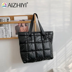 Women Space Padded Quilted Top-handle Bag Large Capacity Handbag