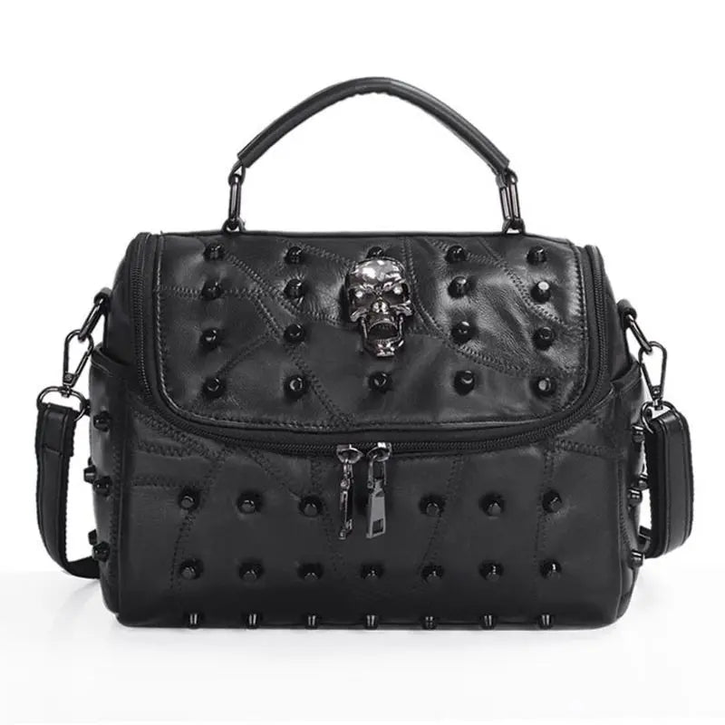 Split Leather Messenger Rivet Skull Tote Handbag Crossbody Satchel Purse