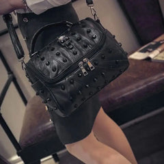 Split Leather Messenger Rivet Skull Tote Handbag Crossbody Satchel Purse