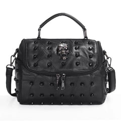 Split Leather Messenger Rivet Skull Tote Handbag Crossbody Satchel Purse