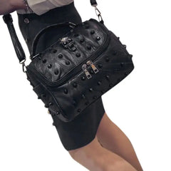 Skull Tote Crossbody Bag Split Leather Satchel Purse