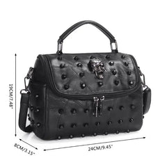 Skull Tote Crossbody Bag Split Leather Satchel Purse