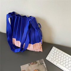 Women Stripe Knit Pleated Bag Folding Single-shoulder Organ Shopping Bags