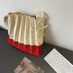 Women Stripe Knit Pleated Bag Folding Single-shoulder Organ Shopping Bags
