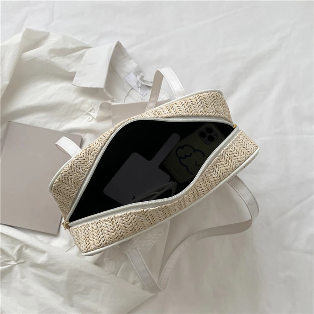 Women Lace Flower Shoulder Underarm Bags Straw Woven Handbags