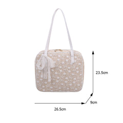Women Lace Flower Shoulder Underarm Bags Straw Woven Handbags