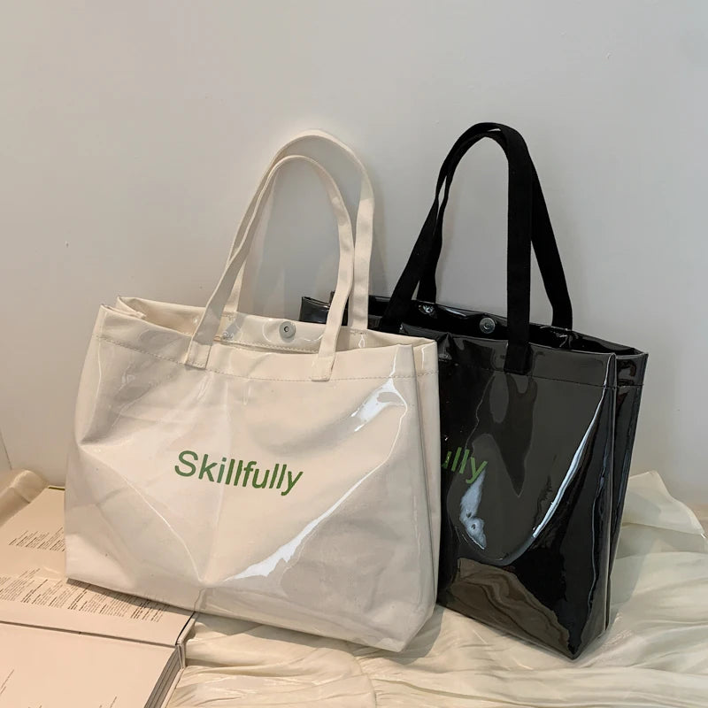 Women PVC Canvas Large Capacity Shoulder Bag Vintage Printing Ladies Bucket Hand