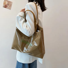 Women PVC Canvas Large Capacity Shoulder Bag Vintage Printing Ladies Bucket Hand
