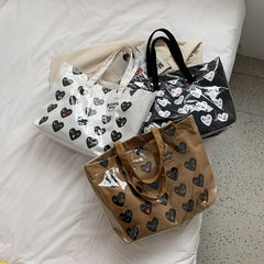 Women PVC Canvas Large Capacity Shoulder Underarm Bag Vintage Printing Handbag