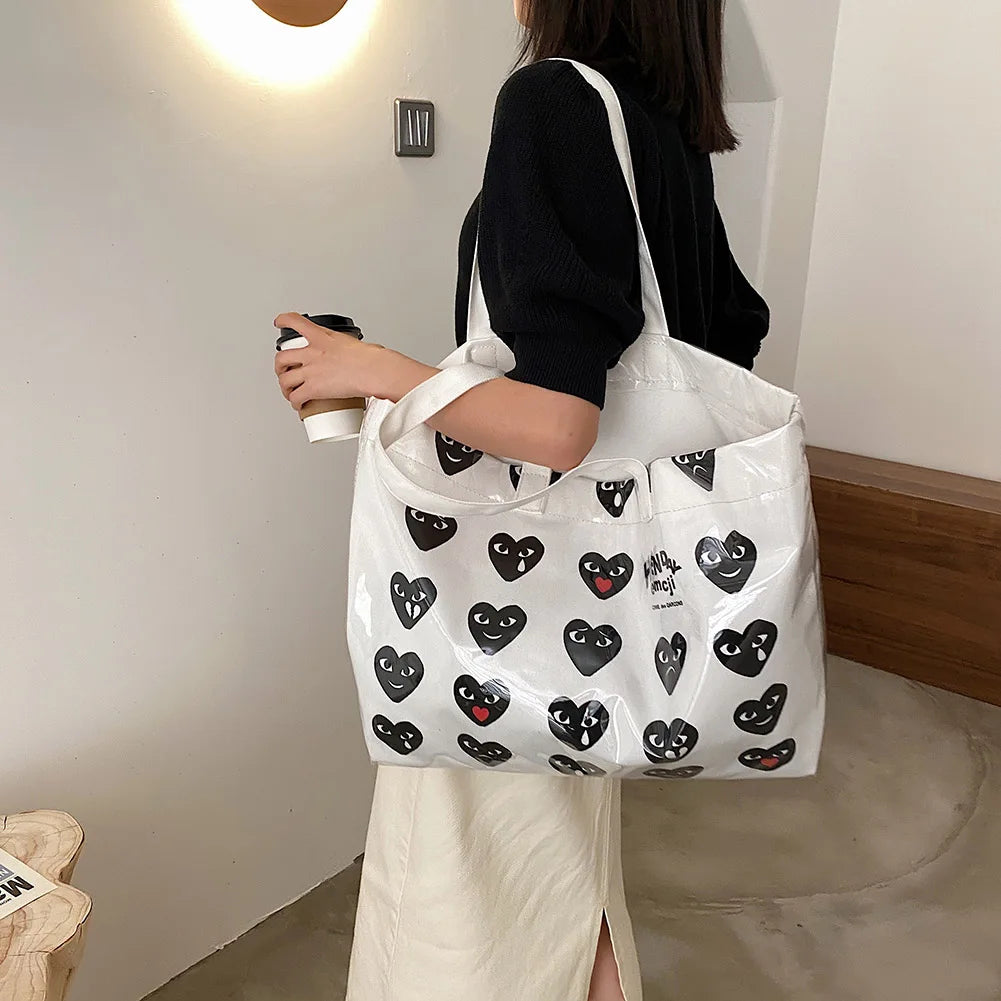 Women PVC Canvas Large Capacity Shoulder Underarm Bag Vintage Printing Handbag