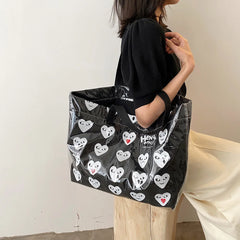 Women PVC Canvas Large Capacity Shoulder Underarm Bag Vintage Printing Handbag