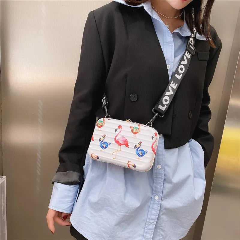 Women Mini Square Box Crossbody Bag Hardshell Wide Strap Handbag