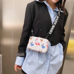 Women Mini Square Box Crossbody Bag Hardshell Wide Strap Handbag