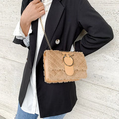 Deer Head Pattern Plush Crossbody Bag with Chain Strap