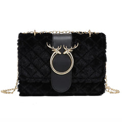 Deer Head Pattern Plush Crossbody Bag with Chain Strap