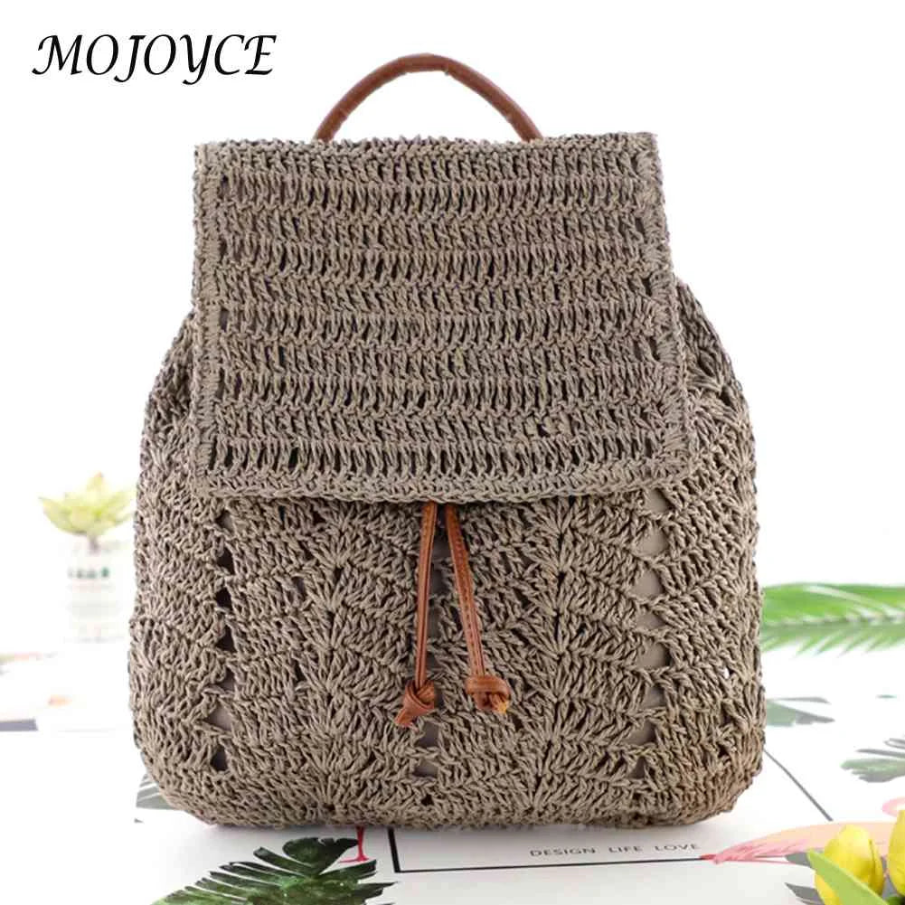 Women Straw Backpack Shoulders Bag Woven Casual Beach Top Handle Bags
