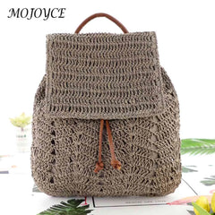 Women Straw Backpack Shoulders Bag Woven Casual Beach Top Handle Bags