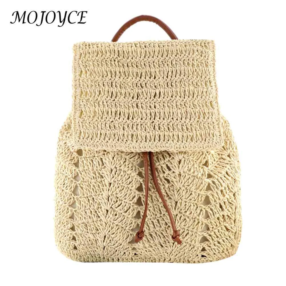 Women Straw Backpack Shoulders Bag Woven Casual Beach Top Handle Bags