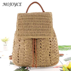 Women Straw Backpack Shoulders Bag Woven Casual Beach Top Handle Bags