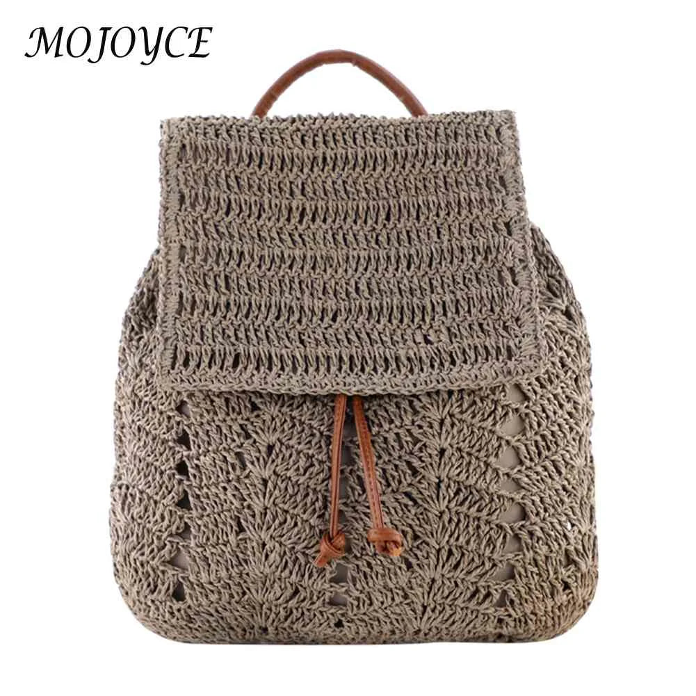 Women Straw Backpack Shoulders Bag Woven Casual Beach Top Handle Bags