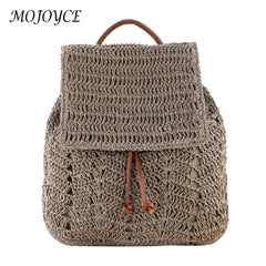 Women Straw Backpack Shoulders Bag Woven Casual Beach Top Handle Bags
