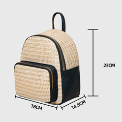 Women Straw Backpack Summer Beach Hand-Woven Leather Schoolbags