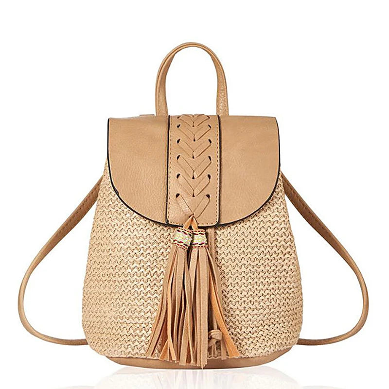Women Straw Backpacks Hand Woven School Bags Casual Summer Bags