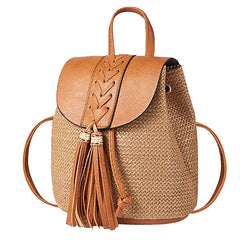 Women Straw Backpacks Hand Woven School Bags Casual Summer Bags