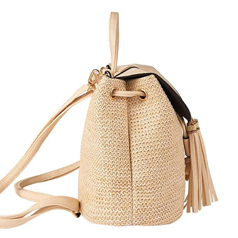 Women Straw Backpacks Hand Woven School Bags Casual Summer Bags