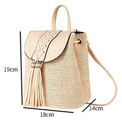 Women Straw Backpacks Hand Woven School Bags Casual Summer Bags