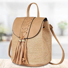 Women Straw Backpacks Hand Woven School Bags Casual Summer Bags