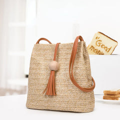 Bohemian Rattan Beach Handbag Straw Bag Knitted Crossbody Bucket Bags