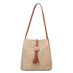 Women Straw Bag Bohemian Rattan Beach Handbag Kintted Crossbody Bucket Bags