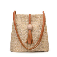 Bohemian Rattan Beach Handbag Straw Bag Knitted Crossbody Bucket Bags