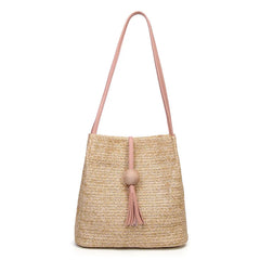 Bohemian Rattan Beach Handbag Crossbody Bucket Bags Tassel Beach Bag