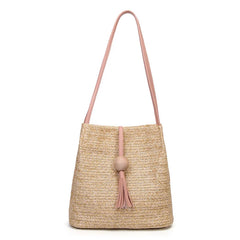 Bohemian Rattan Beach Handbag Crossbody Bucket Bags Tassel Beach Bag