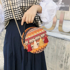 Bohemian Round Straw Rattan Beach Bag Crossbody Handbag