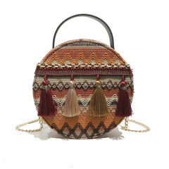 Bohemian Round Straw Rattan Beach Bag Crossbody Handbag