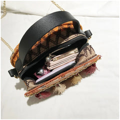 Bohemian Round Straw Beach Bag Women Shoulder Crossbody Handbag